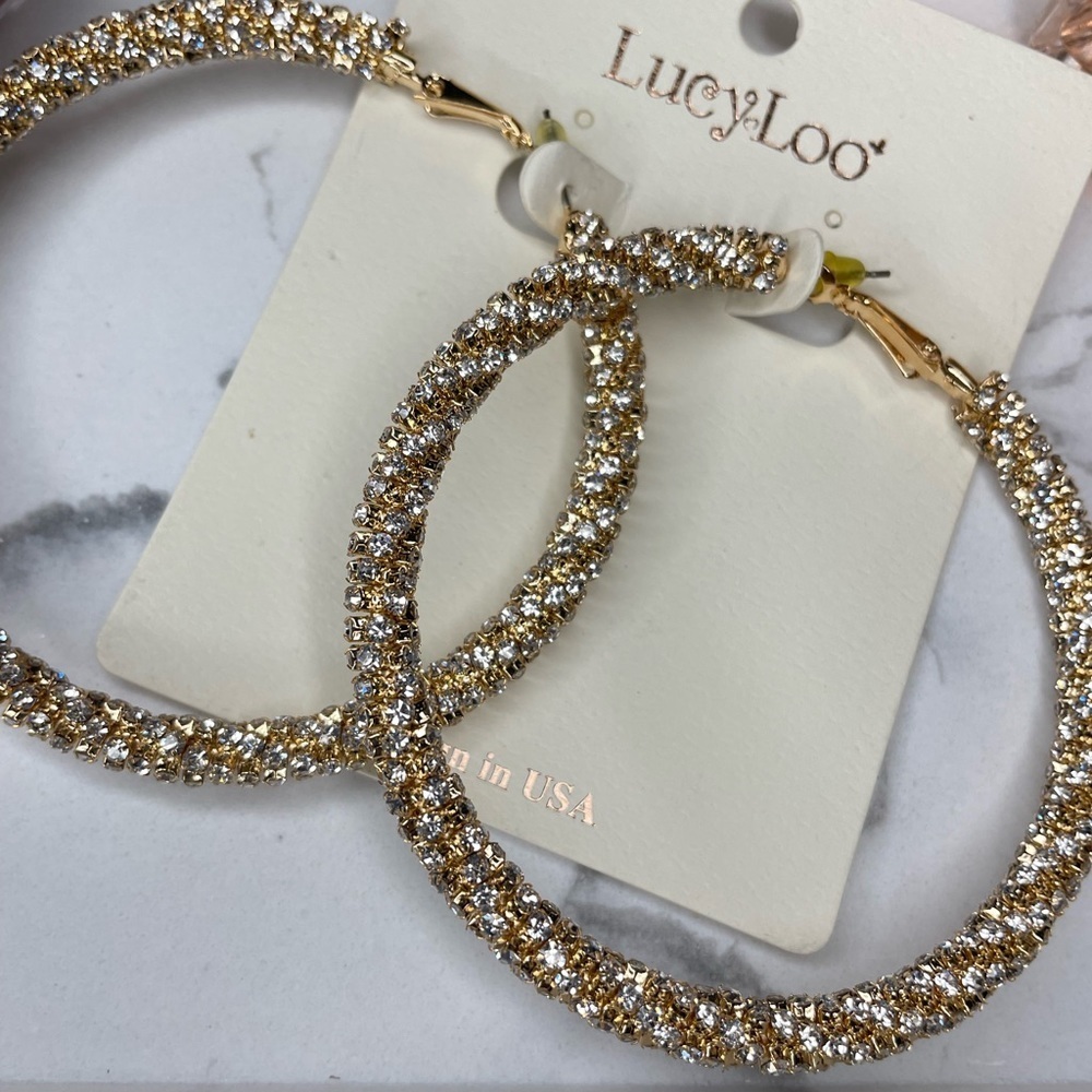70MM Rhinestone Wrap Around Iconic Hoops - Picture 7 of 8